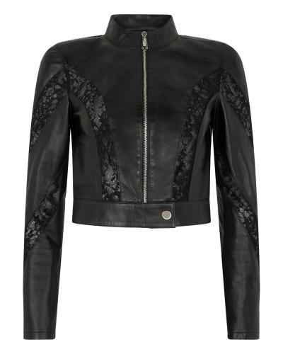 Fitted Biker Jacket with Lace Inserts