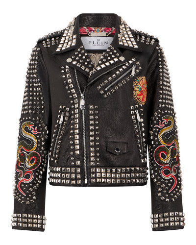Boxy Fit Biker Jacket Studs & Patches