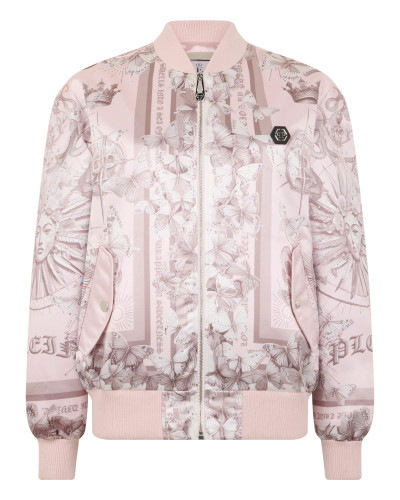 Oversized Satin Bomber Butterfly Tattoo