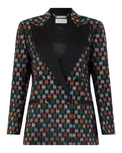 Double Breasted Marine Fit Blazer Monogram Strass