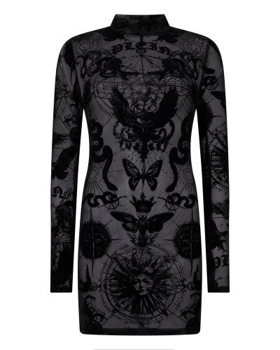 Long Sleeve Mini Dress Flock Butterfly Tattoo