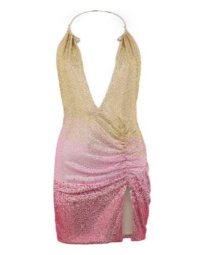 Open Back Mini Dress Piercing Strass