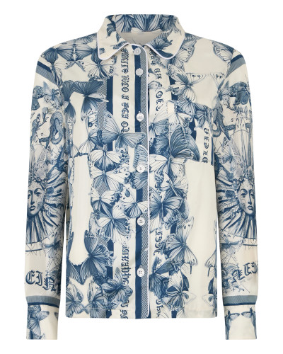 Silk Pajama Shirt Butterfly Tattoo