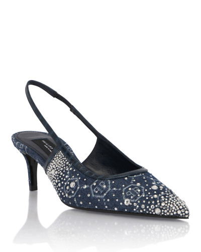 Denim Mid Heels Slingbacks Monogram Strass