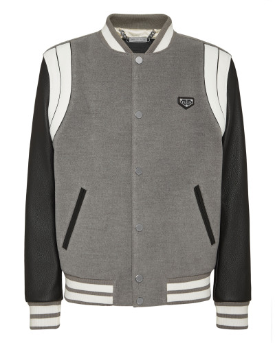 Bomber Jacket Leather Sleeves College